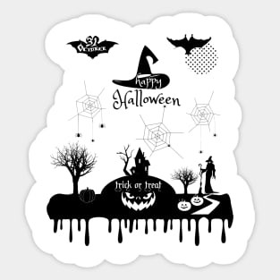 Halloween. Treat or Trick Halloween Pumpkin Magic Witch Woman Spider Sticker